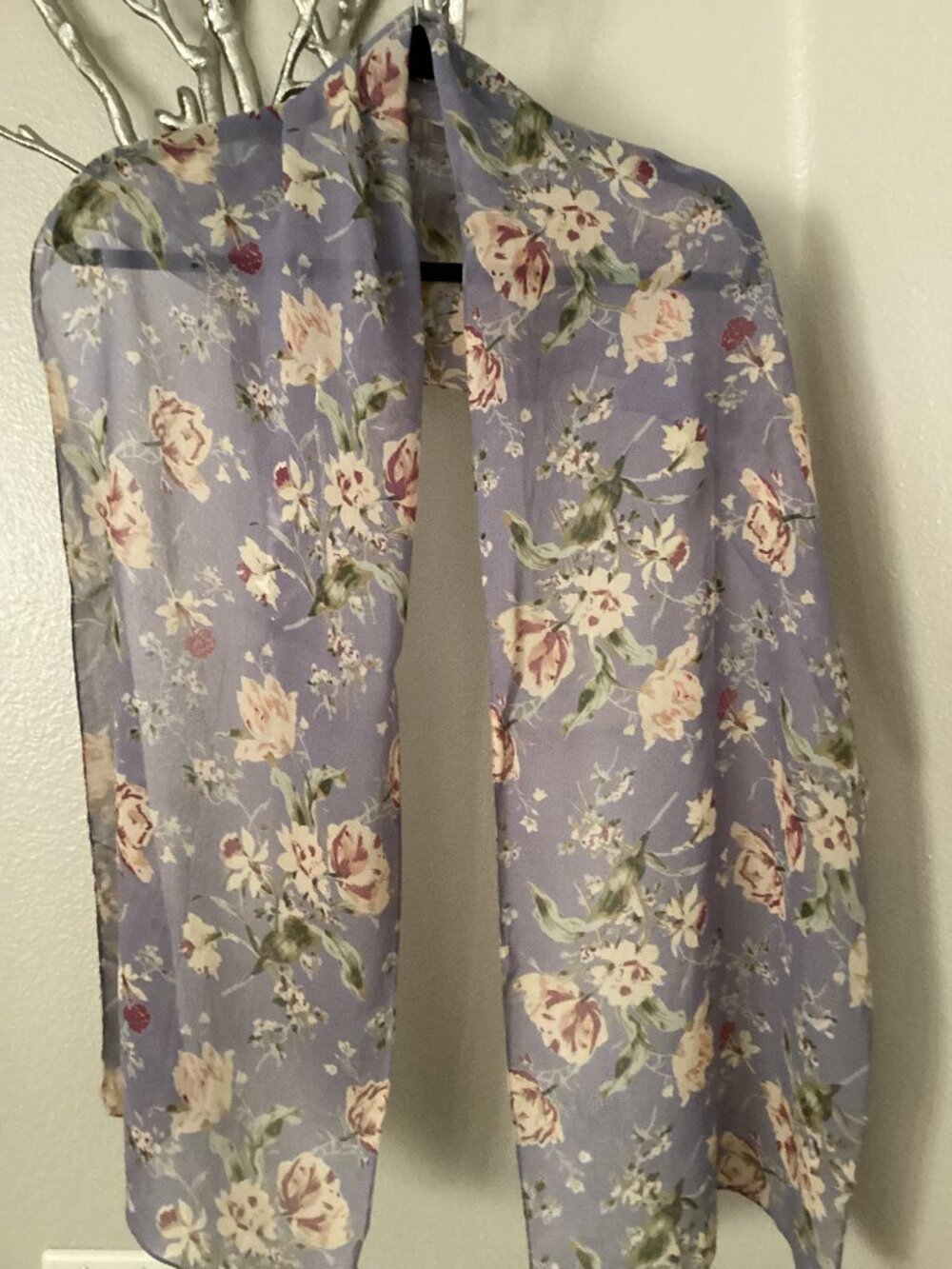 Purple lavender flowered scarf shawl wrap (66" x 13")